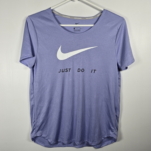 NWOT Nike Dri Fit Purple Just Do It T-Shirt Womens M Purple Faint Stripe Scoop - Picture 2 of 15